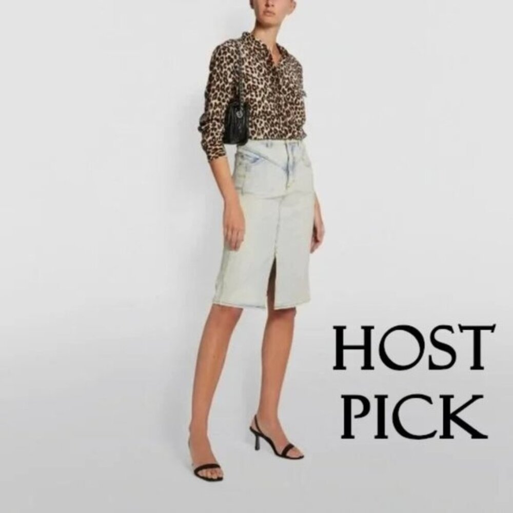 NWT Sandro high waisted faded wash denim midi skirt, XS